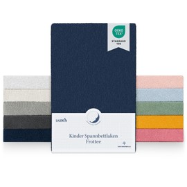 Laleni Terry Fitted Sheet 40 x 90 cm - Oeko-Tex Certified Bed Sheet, Wrinkle-Free Fitted Sheets for Cot, Baby Cot and Moses Baskets, Dark Ocean Blue - Blue