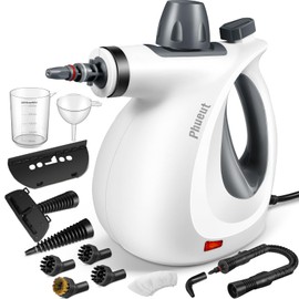 Phueut Pressurized Handheld Multi-Surface Natural Steam Cleaner with 12 pcs Accessories, Multi-Purpose Steamer for Home Use, Steamer for Cleaning Floor, Upholstery, Grout and Car (Grey)