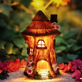 MARYTUMM Solar Light Fairy Tree House - Fun Natural Figurine Sculpture with Solar LED Lights for Indoor Outdoor Art Decorations, Patio Yard Lawn Ornaments Gift