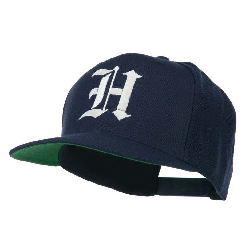 e4Hats.com Old English H Embroidered Flat Bill Cap - Navy