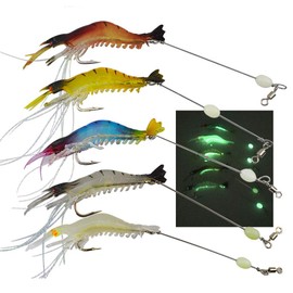 Senven Artificial Shrimp Bait, Fishing Lure, Fishing Lure Shape Luminous Bionic Shrimp for Outdoor Fishing, Soft Fishing Lure with Hook Fishing Hooks - 5 Pieces