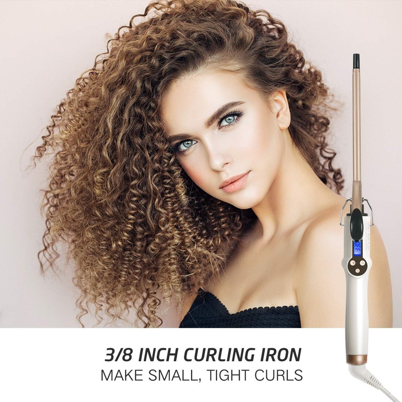9mm Curling Iron Professional, 3/8 Inch Ceramic Tourmaline Curl Wand