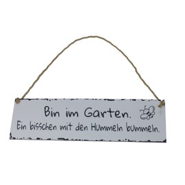 Generisch Bin im Garten Sign with the Bumble Bees Bummeln Weatherproof Shabby Chic Decorative Engraving Sign Hanging Sign White 28 cm