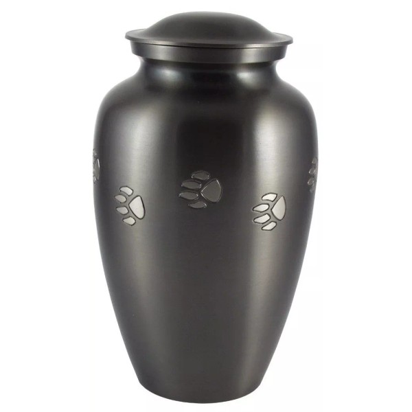 85 Cubic Inches Brushed Nickel Color Brass Pawprint Pet Cremation
