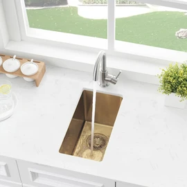 Gold Wet Bar Sink, 10 x 18 Undermount Bar Sink | Stainless Steel Small Undermount Kitchen Bar Sink 16 Gauge Single Bowl with Grid and Drain Strainer