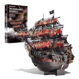 Piececool 3D Puzzle Metal Queen Anne's Revenge, Pirate Boat Craft Model Kits for Adults to Build, 3D Puzzles Adult Teens for 304 Stainless Steel Ship, Ideal as Gifts, Home Decoration, 439 Pieces (Red)