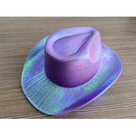 LKQBBSZ Glitter Space Cowboy Hat Fun Metallic Holographic Party Disco Cowgirl Hat (Purple)