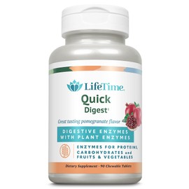 LIFETIME Quick Digest Digestive Enzymes - Plant Enzymes for Proteins, Carbohydrates, Fruits and Vegetables - Digestive Health Support - Pomegranate Flavor - 90 Servings, 90 Chewable Tablets