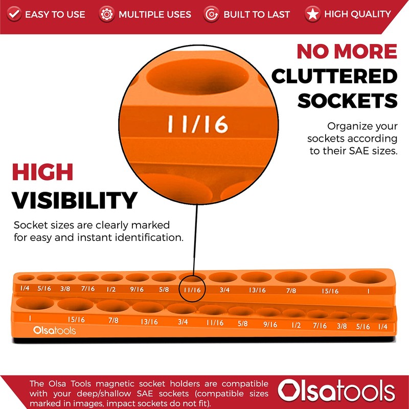 Olsa Tools Magnetic Socket Organizer | 3/8-inch drive | SAE