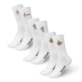 Made by Nami 3 Pairs of Statement Socks Coffee Motifs Funny Socks White for Men and Women with Embroidery Cotton Barista Gift, Coffee Set 1