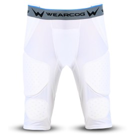 WEARCOG Youth Football Girdle for Boy's | 7 Padded Integrated Football Pads with Hip, Tail, Thigh Pads and Cup Pocket | White Extra Large Size