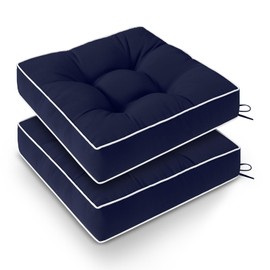 Wellsin Outdoor Chair Cushions Set of 2, Patio Cushions for Outdoor Furniture, Tufted Waterproof Outdoor Chair Pads, 17 x 17 Inch, Navy