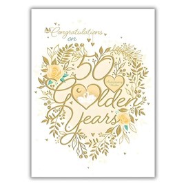 Noel Tatt Milestone Wedding Anniversary Card - 50 Golden Years Heart Wreath - Eco-Friendly & Recyclable