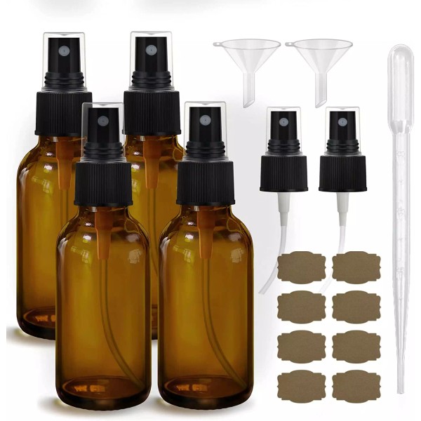 Set of 4 Amber Small Empty Spray Bottles, 4oz, Fine