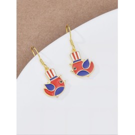 Dorunmo 4th of July Patriotic Earrings 925 Sterling Silver Cute Bird with Red White and Blue American Flag Dangle Earrings Independence Day Women's Jewelry Gifts