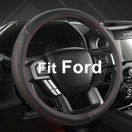 West Llama Customized Auto Car Steering Wheel Cover for Ford Escape,Explorer,Fusion,Focus,Bronco,Transit,Edge (Black&Red- Standard Size)