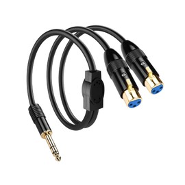 PNGKNYOCN 1/4 TRS to Dual XLR Y-Splitter Cable，6.35mm (1/4 inch) TRS Male to Dual XLR Female Balanced Interconnect Stereo Audio Patch Cable（0.5M/1.6FT）