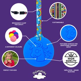 Unicorn Chew Necklace with Lanyard - Blue - Sensory Chew for Kids with Autism, Anxiety & ADHD –Sensory Oojamabobs (6 Lanyard Designs Available) (Rainbow Hearts, 70cm Lanyard)