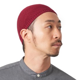 CHARM Mens Winter Hat Skull Cap - Fitted Hats for Men Wool Beanie Kufi Warm Muslim Prayer Dress Cap Stretchy Wine Red XL