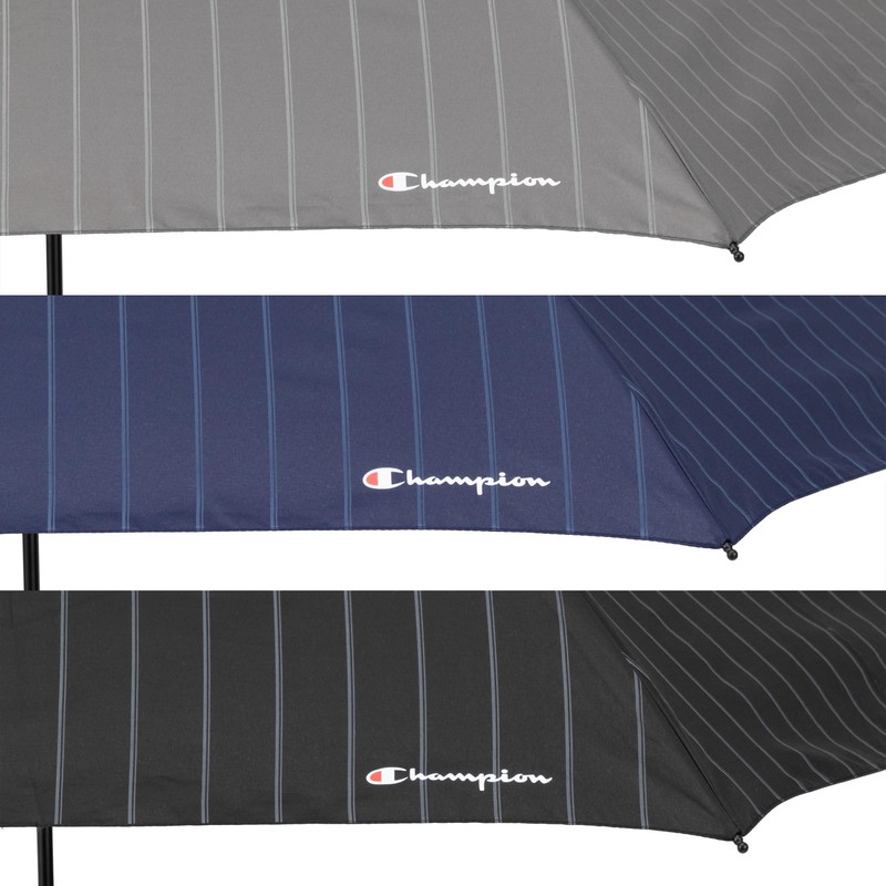 Champion CHM70MN58 Gentleman Windproof Striped Mini Folding Umbrella, Black, 22.8