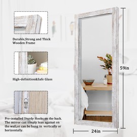 AAZZKANG Wall Mirror Full Length Rustic Wood Framed Floor Mirror 59"x24" Rectangle Large Full Body Mirror for Bedroom Living Room Entryway Dressing Room White
