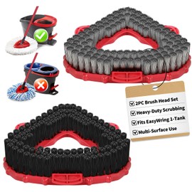 2-in-1 Spin Mop Scrub Brush Head Set for O Cedar EasyWring 1-Tank – 2PC Stainless Steel & Nylon Bristle Mop Brush Replacements for Floor, Tile, Kitchen & Garage,Deck Cleaning