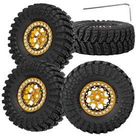 RCYouHott RC 1.3 Beadlock Wheel Tires Set (4PCS) for 1/24 SCX24 1/18 TRX4M RC Crawler Car,Aluminum 1.3 Beadlock Wheels and Tires,Wheel Rim & Wheels Tires,Golden