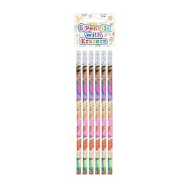 HENBRANDT 6 x Children’s Princess Pencils with Erasers Kids Stationery Eraser Tip HB Pencils School Classroom Gift Birthday Xmas Party Favour Loot Bag Filler for Girls and Boys