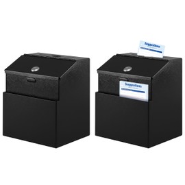 KYODOLED Suggestion Box with Lock and Slot, Metal Wall Mounted Money Key Drop Box with 100 Free Suggestion Cards, Donation and Collection for Fundraising, Black, 2Pack