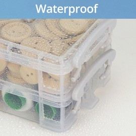 QWORK® 2Pcs 3 Tier Clear Plastic Storage Boxes, Storage Box with Handles and Lids, Portable Pencil Cases and Office Supply Organizers, for Home, School, Office