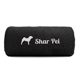 Shar Pei Hand Towel with Paw Print Design Embroidered Deluxe Black