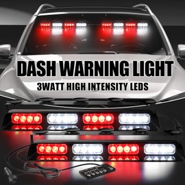 WINECO Emergency Dash Strobe Lights Red White Safety Flashing Warning Hazard Interior Front/Rear Windshield Deck Split Lights for Volunteer Firefighter Vehicles Trucks 2x14 inch