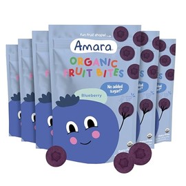 Amara Organic Fruit Bites Blueberry - No Artificial Colors/Dyes, No Added Sugar, Dairy-Free Fruit Snacks, Made with Organic Whole Foods, Healthy Fruit Snacks for Kids - 6 Pack