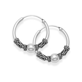 Heather Needham Sterling Silver Bali Hoop earrings, Ball & twist wires - Size: 19mm. 2.7gms. weight 6210