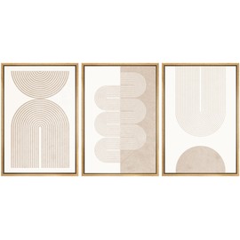 SIGNWIN Framed Canvas Print Wall Art Set Geometric Duotone Tan Spiral Waves Shapes Abstract Illustrations Modern Art Decorative Nordic Calm/Zen for Living Room, Bedroom, Office - 24"x36"x3 Natural