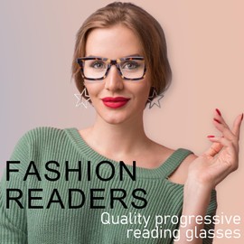 TRENVIE 4 Pack Progressive Multifocus Reading Glasses for Women Men, Blue Light Blocking Spring Hinge Computer Readers (Black & Leopard & Tortoise & Clear, 2, Diopters)