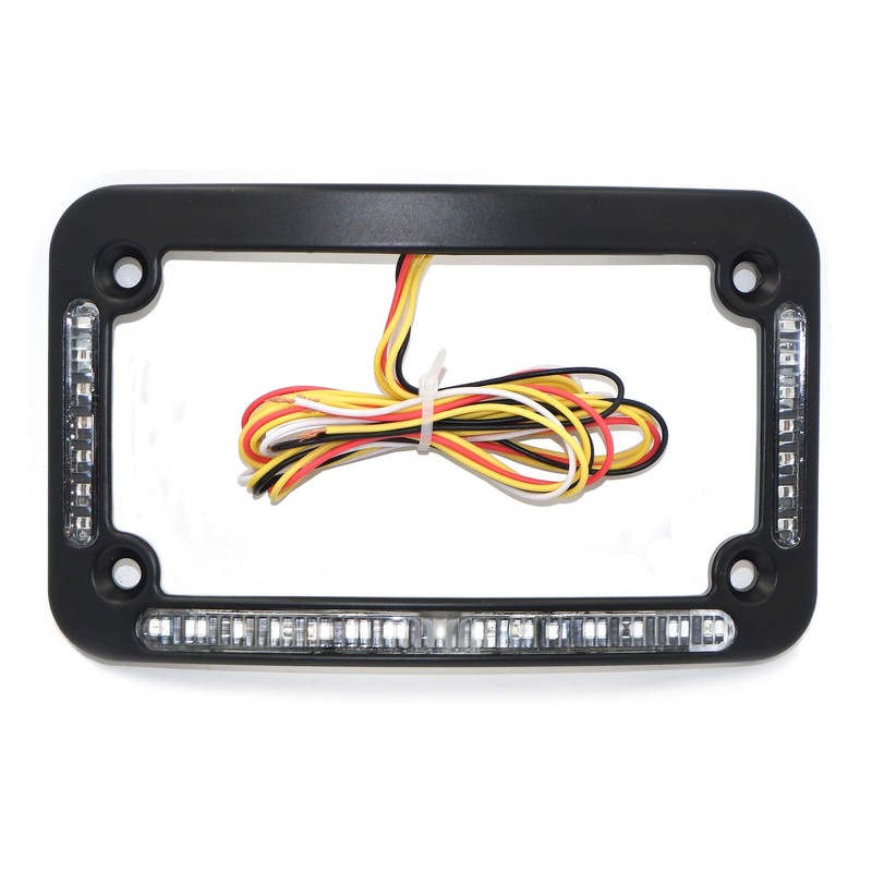 HTTMT- Dual LED Curved Motorcycle License Plate Frame w/Turn-Signal,Brake Light