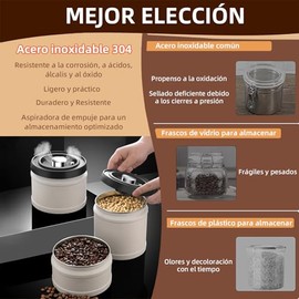 Recipiente de Café Sellado de Acero Inoxidable,Bote de Café al Vacío Tipo Empuje,Contenedores de Café Sellados,Accesorios de Café para Café Molido... 