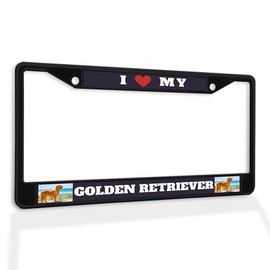 Fastasticdeals Metal Insert License Plate Frame I Love My Golden Retriever C Weatherproof Car Accessories Black 2 Holes Solid Insert