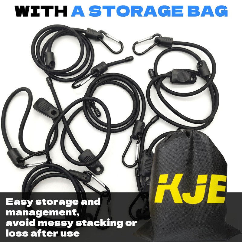 KJE 8Pcs 36" Adjustable Bungee Cords with Hooks - Black