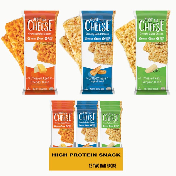 Just the Cheese Cheese Crisps | High Protein Baked Keto Snack | Made with 100% Real Cheese | Gluten Free | Low Carb Lifestyle | VARIETY PACK, 0.8 Ounces (Pack of 12)