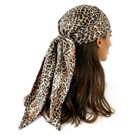 Bawnhaw Large Satin Leopard-Print Head Scarf Women Square Bandana Silk-Like Neck Scarf for Hair Wrap Fashion Accessories, 35 in