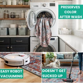 Bloom Rugs Washable Non-Slip 4' x 6' Rug - Coral/Sky Blue Traditional Medallion Area Rug for Living Room, Bedroom, Dining Room, and Kitchen - Exact Size: 4' x 6'