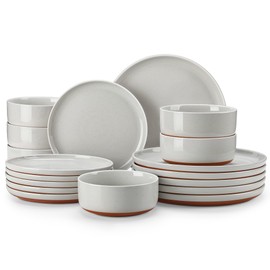 MALACASA Plates and Bowls Sets, 18 Pieces Modern Ceramic Dinnerware Set for 6 Kitchen Dinner Set Stoneware Dishware Dishes Set Microwave and Dishwasher Safe, Grey, Series TARA