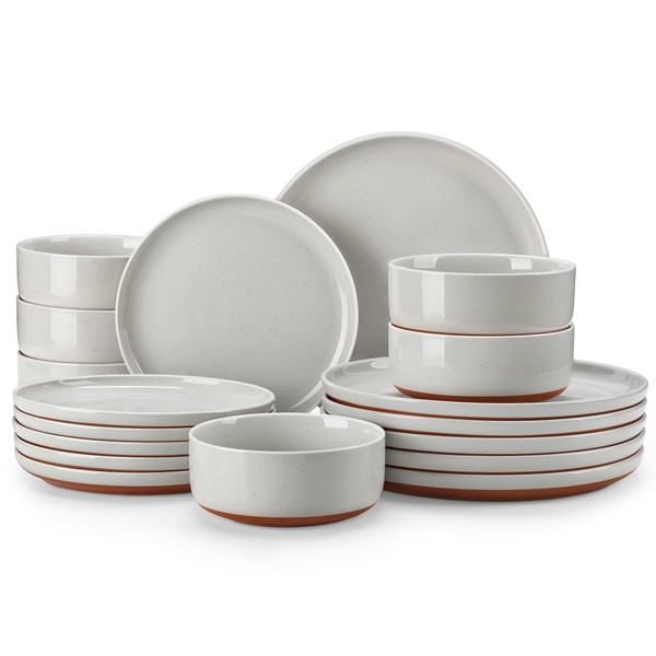 MALACASA Plates and Bowls Sets, 18 Pieces Modern Ceramic Dinnerware