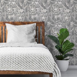 Flipside Neutral Gray Floral Peel and Stick Removable Wallpaper - Each Roll is 18 ft. Long x 18 in. Wide - Safe for Walls - Easy to Apply & Extremely Easy to Remove