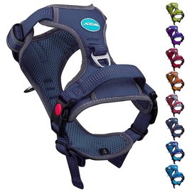 ThinkPet No Pull Harness Breathable Sport Harness with Handle-Dog Harnesses Reflective Adjustable for Medium Large Dogs,Back/Front Clip for Easy Control M Dark Blue