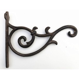 Spring life Cast Iron Ornate Hanging Flower Basket Bracket Hook in 3 Colours(24cm) (Brown)