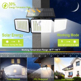 daphino 2500LM Solar Lights Outdoor with Motion Sensor,3 Head 270° Wide Angle Street Area Lights,IP65 Waterproof Security Lighting with 3 Modes(Remote,4 Pcs)