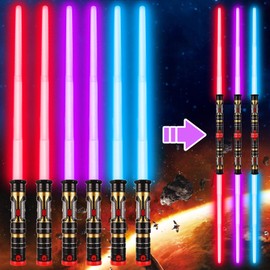 6 Pack Light Up Saber 3 Colors, 2-In-1 Led Dual Light Swords With Fx Sound (Motion Sensitive) And Telescopic Handle For Multiplayer Galaxy War Fighter Warriors, Xmas Present Kids Party Gift